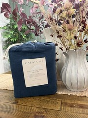 Queen 100% Linen Sheet Set Dark Mineral Blue – Casaluna