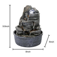 9.8 In. Resin Rockery Indoor Tabletop Tiered Fountain with LED Lights and Crysta