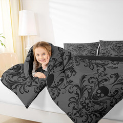 Adults Black Damask Bedding Comforter Sets Antique Victorian Baroque Queen Comfo