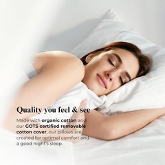 100% Organic Cotton Filled Bed Pillow with GOTS CERTIFIED Organic Cotton Cover