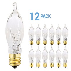 12 Pack 7.5W CA5 Candelabra E12 Base 120V Flame Tip Clear Chandelier Petite Bulb