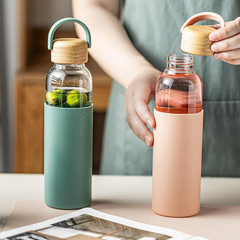 21Oz Glass Water Bottle with Silicone Sleeve & Bamboo Lid, BPA Free Reusable Wat