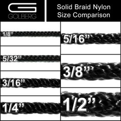 Solid Braid Nylon Rope in 1/8, 5/32, 3/16, 1/4, 5/16, 3/8, and 1/2 Inch Diameter