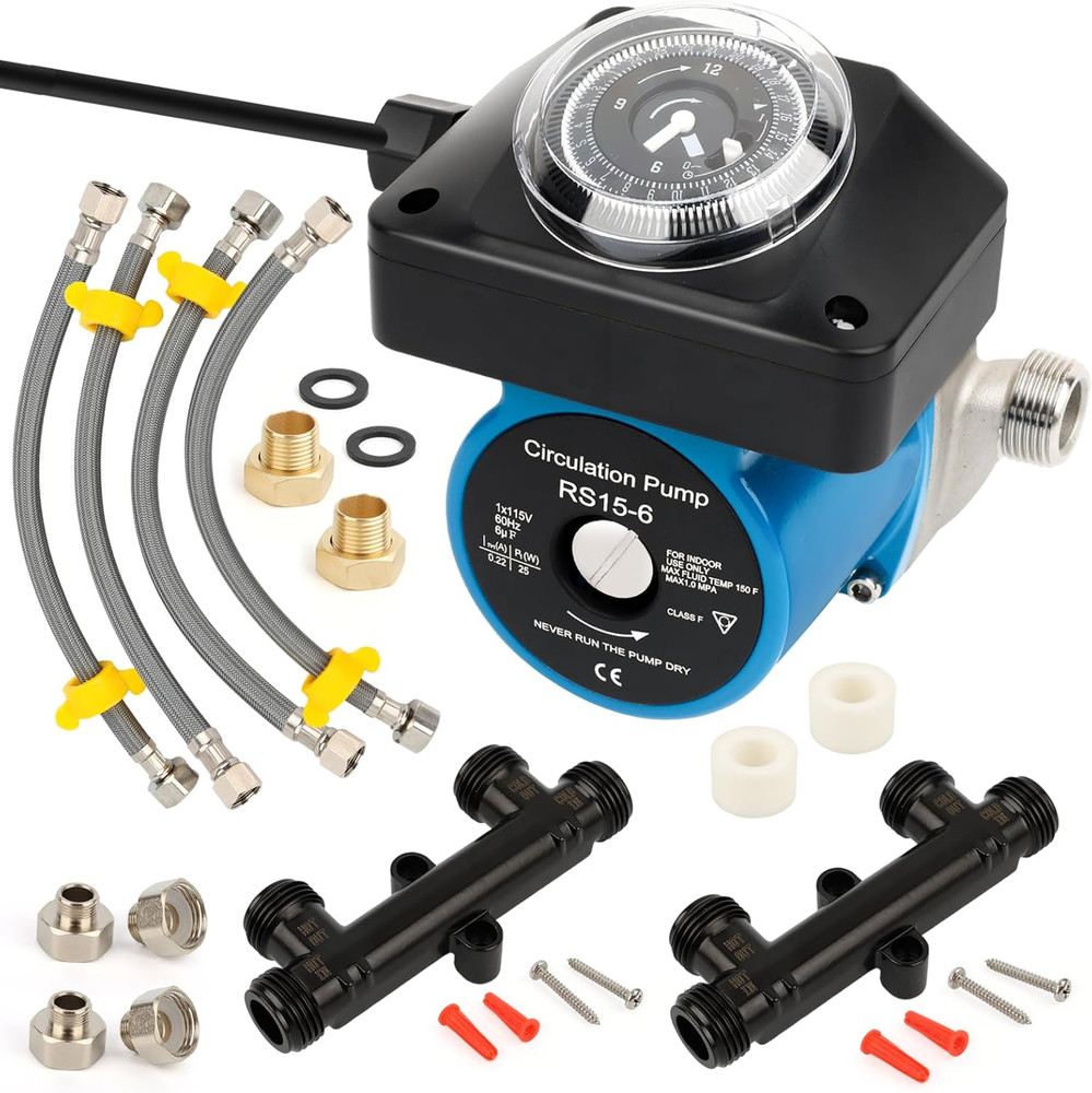 Hot Water Recirculating Pump Kit for Tank Water Heaters – Programmable Timer, Tw
