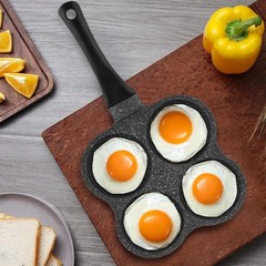 4 Hole Cup Egg Hamburger Pancake Maker Non-Stick Frying Pan with Wooden Handle