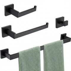 Matte Black 4-Piece Complete Bathroom Accessory Set Towel Bar & Hardware Kit