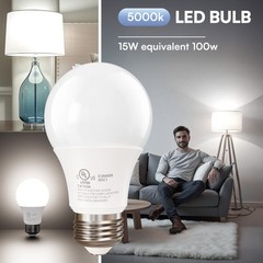 4/6/12/24Pack A19 LED Bulbs 15W 100W Equivalent Daylight 5000K, E26 Base 120V