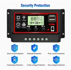 PWM Controlador de carga para solar panel 30A 12V/24V Pantalla LCD Regulador USB