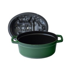 Staub Piggy Cocotte 17cm Oval Basil Green Enameled Cast Iron Pot Brand New