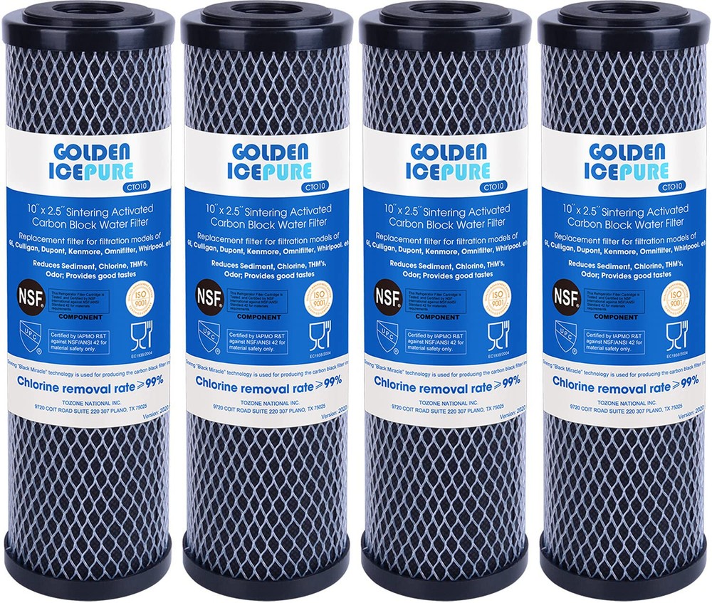 2.5″ x 10″ Whole House CTO Carbon Sediment Water Filter, GOLDEN ICEPURE, 4PACK