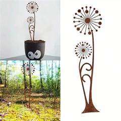 1pc Rusty Dandelion Garden Decoration -Floral-shaped metal garden signpost, Clas