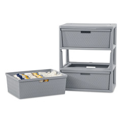 Wide 3 Drawer Tower, Plastic Storage Organizer with Removable Decorative Bins, E