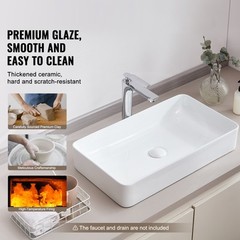 VEVOR Modern Ceramic Vessel Sink 24″x13.8″ Bathroom Vanity Bowl Countertop White