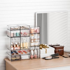 Yieach 4 Pack Clear Stackable Storage Drawers,4.4” 4 PCS, Clear-4.4 In Tall