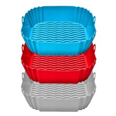 3x Air Fryer Silicone Pot Rectangle Baking Tray Basket Liners Insert Dish New