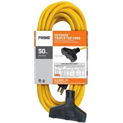 Prime 50ft Extension Cord 12 AWG Gauge 12/3 SJTW 3-Outlet Triple Tap Outdoor