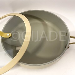 Authentic kitchen 2.7-qt Sauté Pan Frying NonStick Ceramic Ivory & Gold Trim New