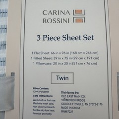 3 Piece Twin Size Bed Sheet Set Pin Stripe Pattern Ultra Soft Easy Care