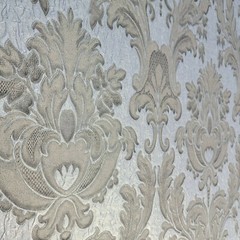Ivory silver tan gold metallic crashed foil textured victorian damask Wallpaper