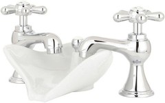 Vintage Wide Spread Bathroom Sink Faucet Cross Handles Porcelain Basin Chrome