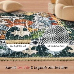 Durable Washable Area Rug 3′ x 5′ – Non-Slip & Vintage Elegance for Any Room