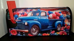 Magnetic Patriotic Blue Truck Mailbox Cover – July 4th / anytime ( 21″ x 18″)