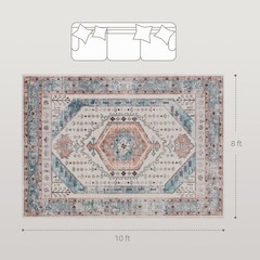 8×10 Area Rug, Vintage Machine Washable Rug for Bedroom, Brown Blue