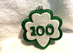 Girl Scouts 100 Year Anniversary Glass Ornament Green White 4 1/4″ L x 3 1/2″