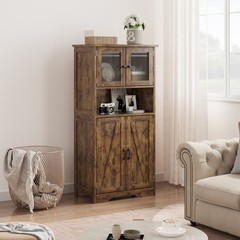 Storage Cabinet with Glass Doors & Adjustable Shelves, Kitchen Pantry Cabinet
