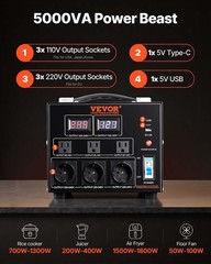 VEVOR 5000W Voltage Converter Transformer Step Up/Down 220V-110V /110V-220V CE