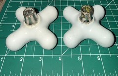 Vintage Speakman Porcelain Hot & Cold Cross Handles, Shower Sink Tub Knobs 3.25”