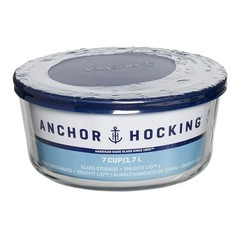 (2 pack) Anchor Hocking Glass Food Storage Container with Lid, 7 Cup Round
