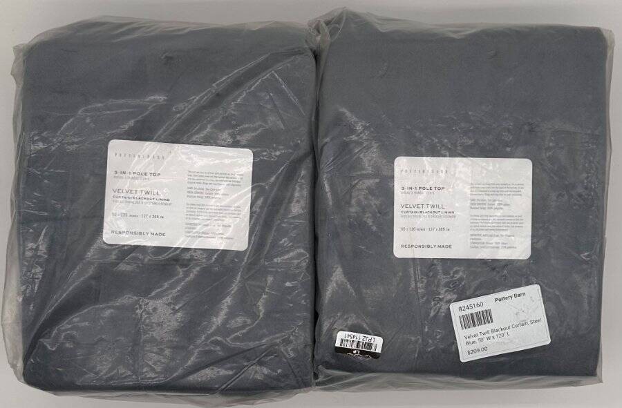 Pottery Barn Velvet Twill BLACKOUT Drape Curtain (2) ~ 50 x 120 ~ Steel Blue