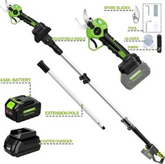 2-IN-1 Electric Pole Pruning Shears Cordless For Tree Trimming 9ft Extension Rod