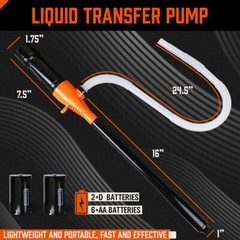 HORUSDY Deluxe Liquid Transfer Siphon Pump Battery Powered Gas Oil Water NEW