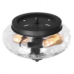 HUOKU Lumivt 2-Light 9.8 in.W Matte Black Hammered Glass Flush Mount Light