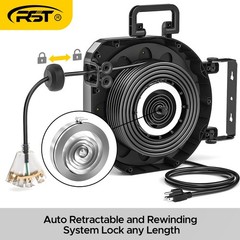 50FT Heavy Duty Retractable Extension Cord Reel, 14AWG/3C 1625W,180° Swivel