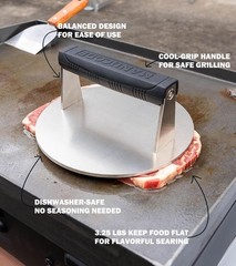 Stainless Steel Burger Smasher 3.25 LB – 8 Inch Steak Weight Smash Burgers Bacon
