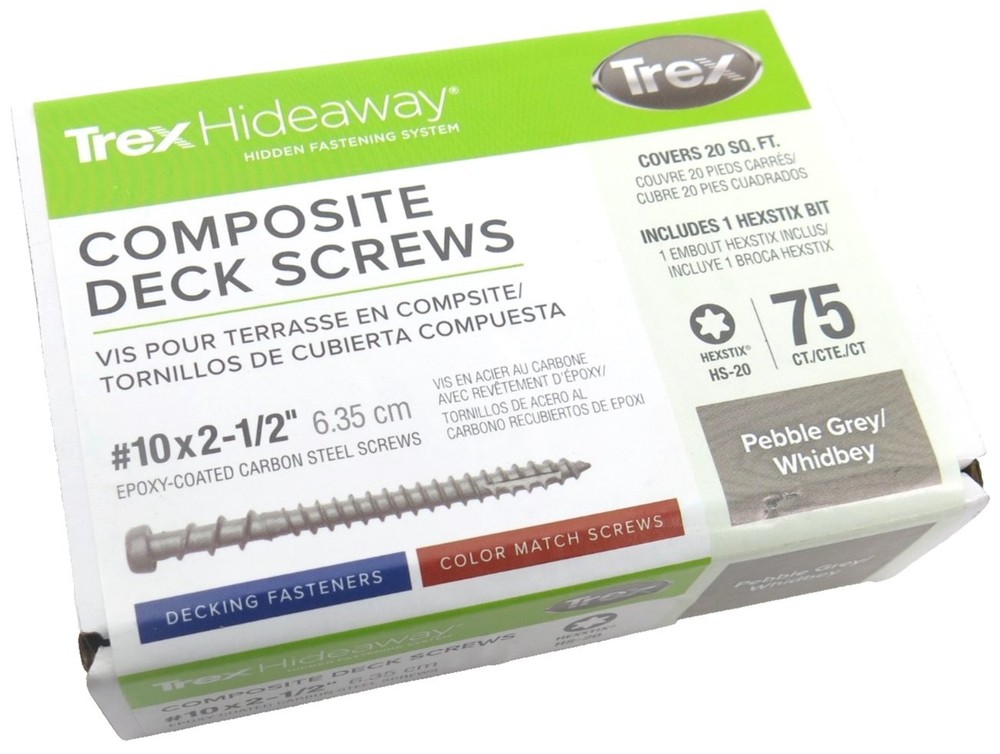 Trex Hideaway Composite Deck Screws Pebble Gray 10×2-1/2 75 Count