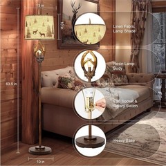Rustic Farmhouse Antlers Floor Lamp Nightlight Brown Finish Round Shade