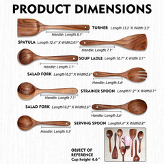 Natural Teak Wooden Cooking Utensils 7pc Set Non-Stick Spatula Spoons Kitchen