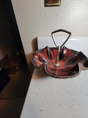 VTG CALIFORNIA POTTERY USA 610 RED FALL COLORS CANDY NUT DISH