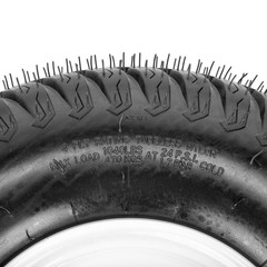 Two 18×9.50-8 18×9.5-8 18×9.5×8 Lawn Mower Tires & Rims LRB 4 Lug White Wheel