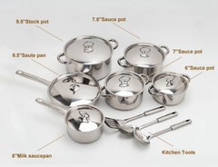 New-Kitchen Set, Cookware Set, Pots and Pans Set-Stainless Steel 15-piece Set