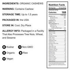 Organic Whole Large Cashews,W240 – Non-GMO, Kosher, Raw, Vegan – by Food To Live