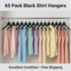 Lot of 65 Black Plastic Adult Clothes Hangers 17″ wide **FREE SHIPPING”