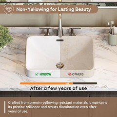 HOROW 18”x13” Drop in Bathroom Sink Semi Recessed Ceramic Vessel with Overflow