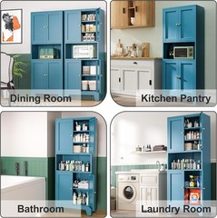 69in Metal Pantry Storage Cabinet w/4 Doors and Adjustable Shelves For Kitchen