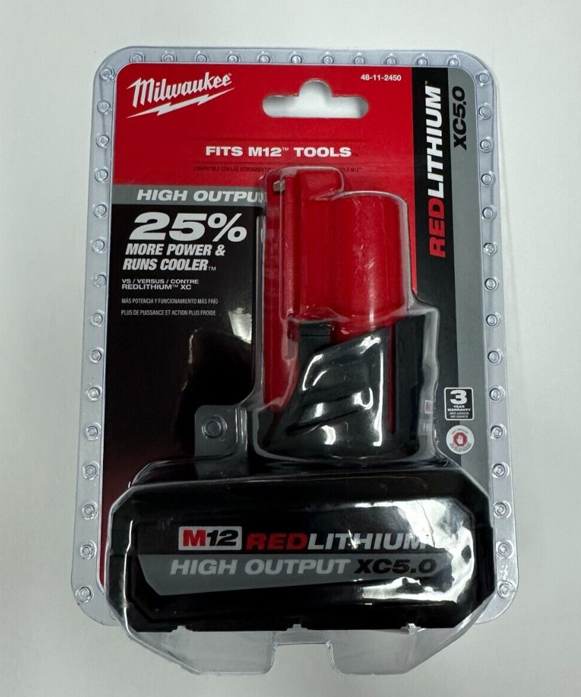 Milwaukee 48-11-2450 M12 RedLithium HIGH OUTPUT 5.0Ah XC5.0 Battery Pack