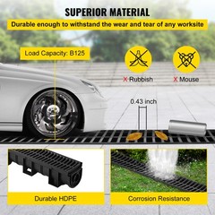 VEVOR Drainage Trench Driveway Channel Drain Kit Plastic Grate-5.8″x5.2″-6 Pack